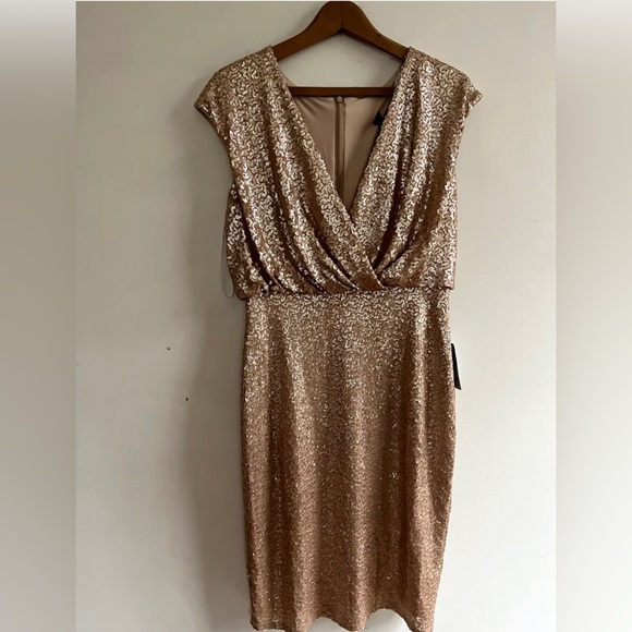 Tadashi Shoji Womens Sequined Sparkle Cocktail Dress, Champange Tadashi Shoji Womens Sequined Sparkle Cocktail Dress, Champange
